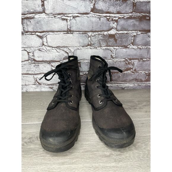 Palladium Black Canvas Fabric Turn Down Lace Up Combat Boots Men Sz 12M US/46EU - Picture 14 of 16